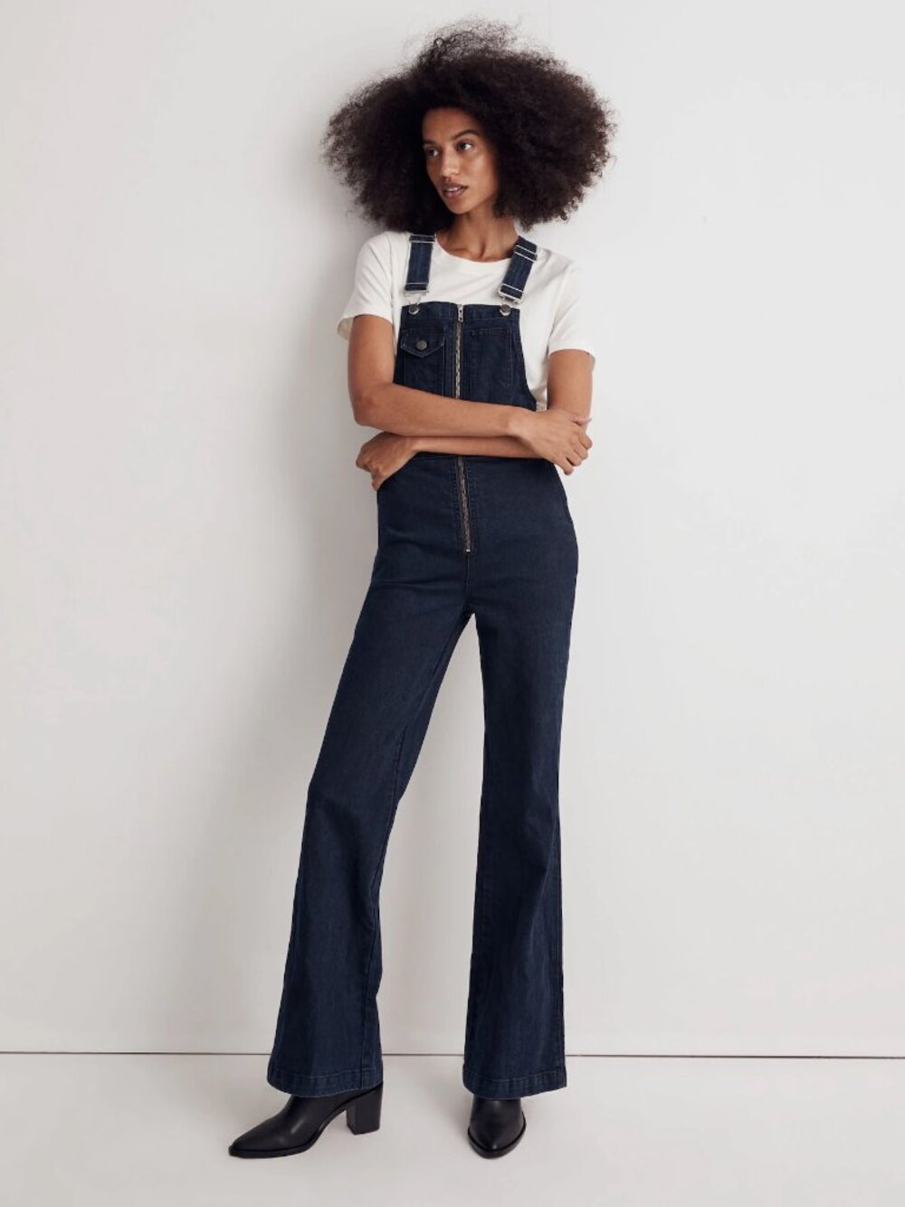 Madewell High-Rise Loose Flare Overalls in Ashlane Wash